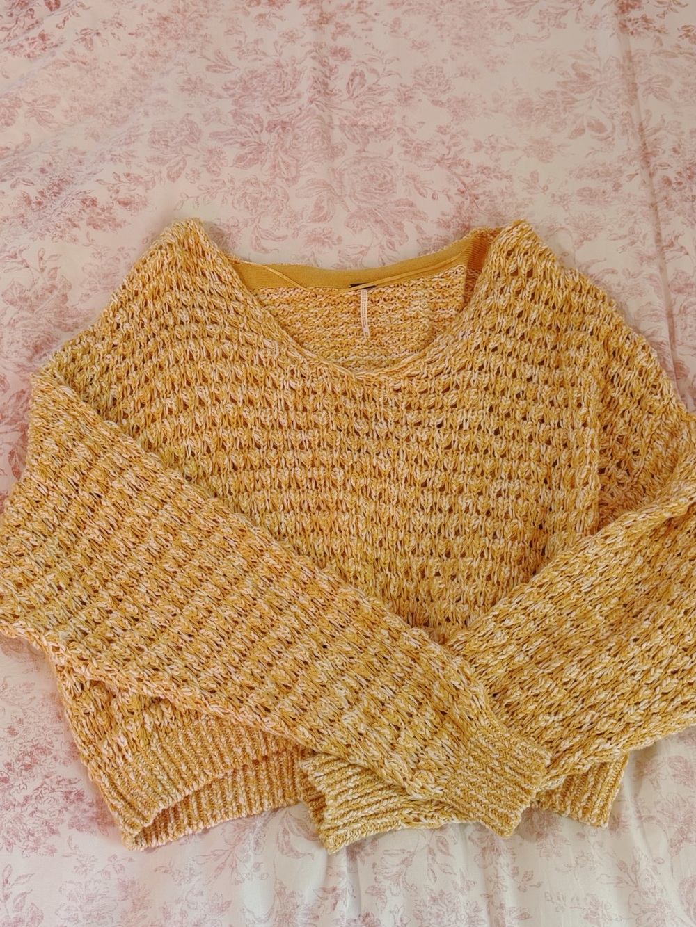 Yellow Free People crochet sweater